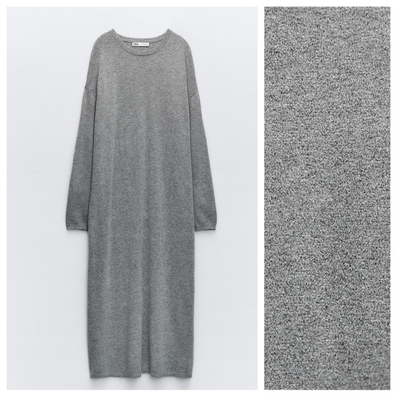 NWT. Zara Gray Wool Blend Knit Buttoned Multi-positional Midi Dress. Size L. - Picture 7 of 15